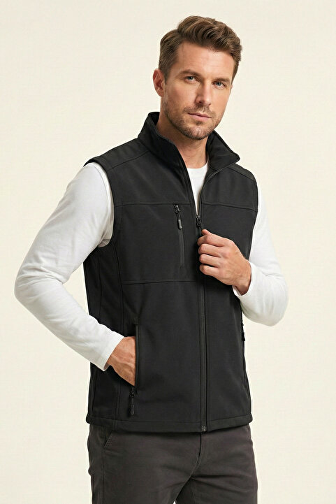 GENIUS STORE Erkek Yelek Softshell Su Geçirmez Tam Fermuarlı Cepli Normal Kalıp Spor Yelek