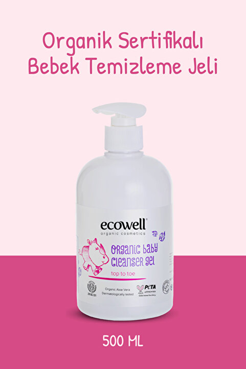 Ecowell Organik Bebek Ve Çocuk Temizleme Jeli, Vegan Sertifikalı, Şampuan, Duş Jeli Sabun Parabensiz 500ml