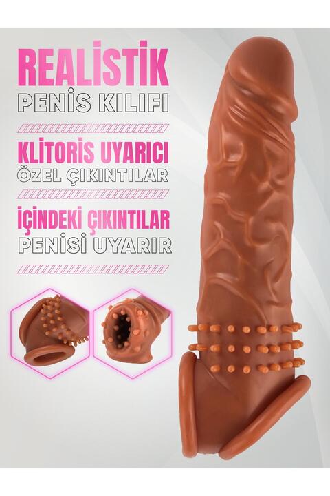 Lolita Shop Gerçekçi Ten Hissi Uzatmalı 4,5 Cm Dolgulu 22 Cm Tırtıklı Esnek Realistik Melez Penis Dildo Kılıfı