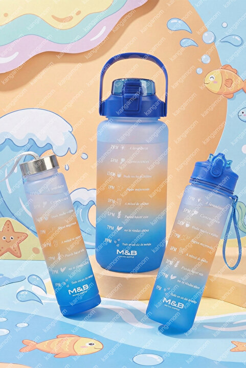 M&B WATER BOTTLE 3'lü Motivasyonel Matara Seti (2L - 900ml - 500ml)