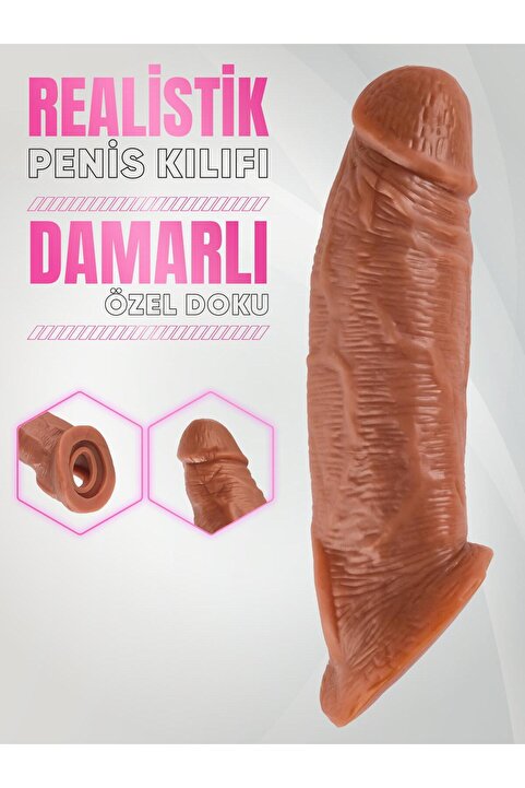 Lolita Shop Ultra Gerçekçi Penis Dokusu Testise Geçirmeli 4.5 Cm Uzatmalı Dolgulu 20 Cm Realistik Penis Kılıfı