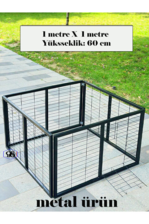 ORBO Metalprofilli kedi / köpek kafes çit 1M X 1M yükseklik:60 cm köpek oyun alanı Siyah renk