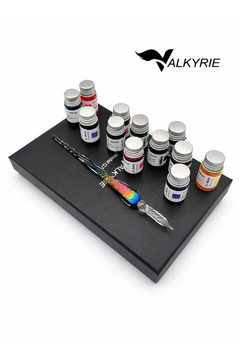 valkyrie Gökkuşağı Cam Kalem Seti 12 Renk Mürekkep Hediyeli – Kristal Dip Pen Kaligrafi, Sanat ve Ho