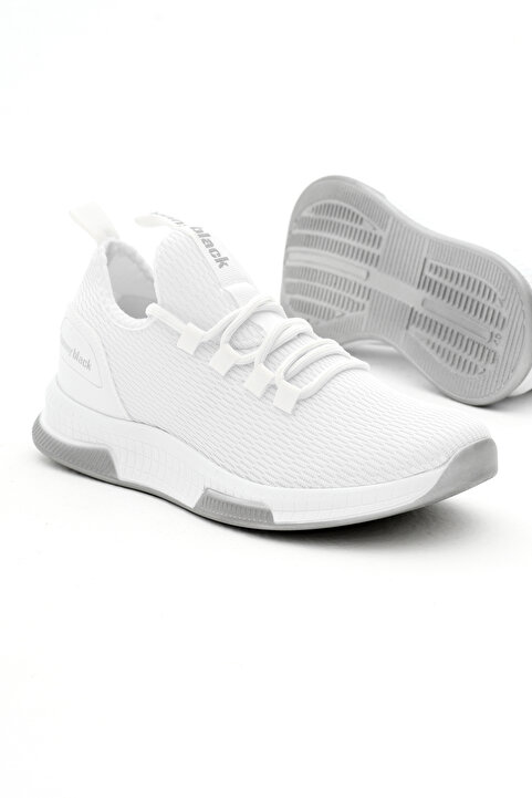 Tonny Black Unisex Beyaz Nefes Alabilen Kumaş Poli Taban Bağcıklı Spor Ayakkabı
