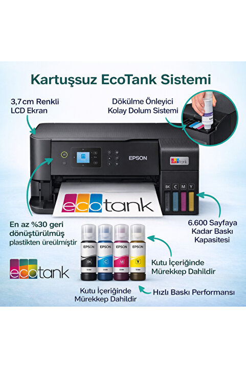 Epson L3560 Meaf Yazıcı - Tarayıcı - Fotokopi Renkli Mürekkep Tanklı Yazıcı Wi-Fi Ekranlı