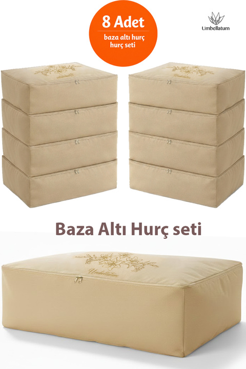 umbellatum 8 Adet Açık Bej Baza Altı Düzenleyici Hurç Baza Altı Büyük Boy Saklama Hurcu