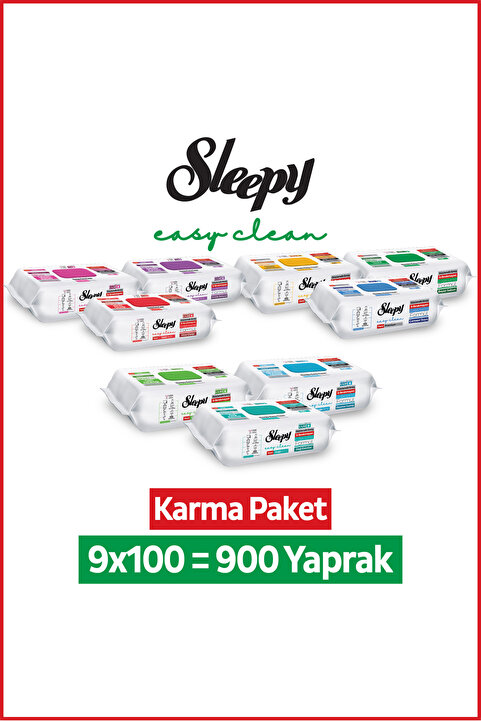 Sleepy Easy Clean Premium+Çiçek Serisi+Doğa Serisi Yüzey Temizlik Havlusu Mendili 9x100 Karma Paket