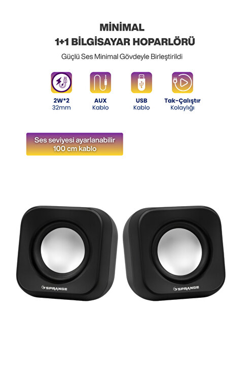SPRANGE USB Bilgisayar Hoparlörü Notebook Hoparlörü Tablet Speaker Ses Sistemi USB/Aux Yerli Üretim Pembe