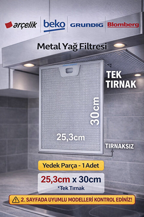 Arçelik Davlumbaz Filtresi 253x300 Aspiratör Tel Filtre Arka Kısım Tırnaksız