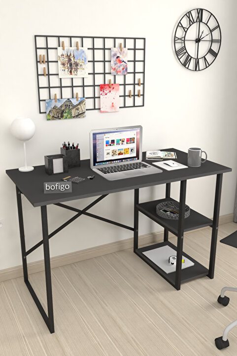 Bofigo 60x120 cm 2 Raflı Çalışma Masası Bilgisayar Masası Ofis Ders Yemek Masası Kafka Antrasit