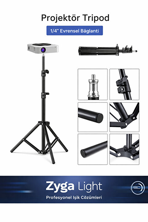 Zyga Taşınabilir Tripod Ayak Projeksiyon Cihazları ve Selfie Kullanım için Üç Ayaklı Tripod 2.10 Metre