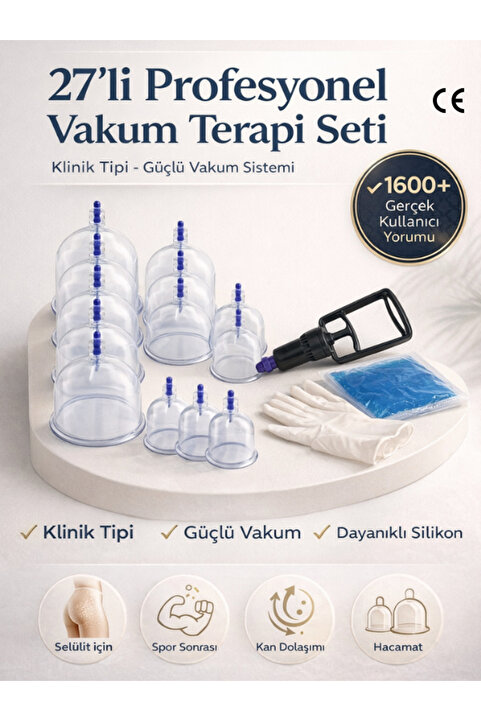 Tilda BSC. & Home Masaj Kupa Seti Profesyonel 27'li Canlandırıcı Selülit ve Çatlak Giderici Vakumlu Masaj Alet Hacamat