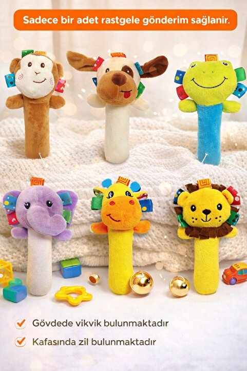 Sozzy Toys Sık Sık Çıngıraklı Hayvanlar-Görsel temsilidir-İçlerinden 1 Adet rastgele ürünün gönderimi sağlanır