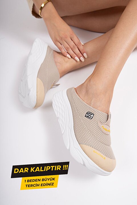 sandal spor Kadın Dolgu Taban Ortopedik File Sabo Doktor Hemşire Hastane Aşçı Terliği SS001-0278 Bej
