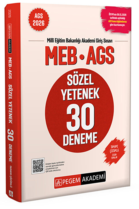 Pegem Akademi Yayıncılık 2026 MEB AGS Sözel Yetenek 30 Deneme Tamamı Çözümlü