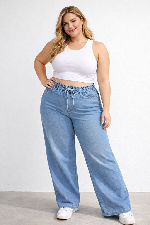 nd jeans Yeni Sezon-Yüksek Bel Lastikli Buz Wide Leg Pantolon - Esnek ve Rahat Kesim Jean