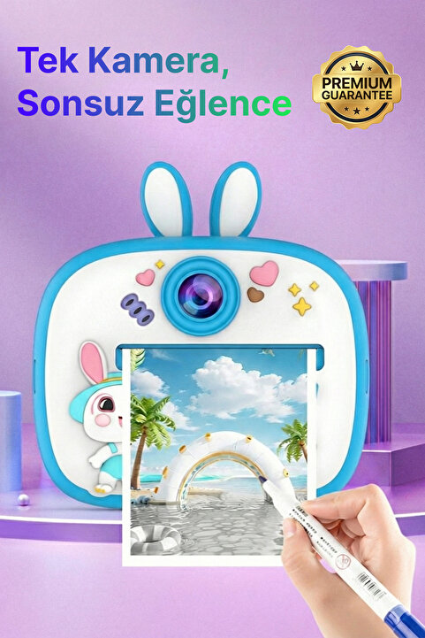 4 Berry Q7 Taşınabilir Fotoğraf Yazıcı ve Kamera BUNNY MAVİ