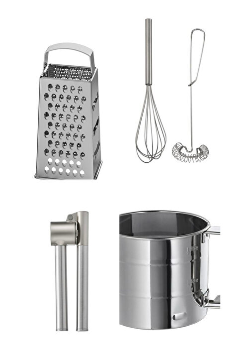 IKEA 4 Lü Set, Idealısk Rende 2'li Çırpıcı Seti Koncıs Çelik Sarımsak Ezici Un Eleği