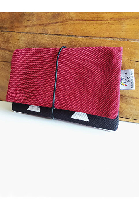 Kirpiwork Bordo Desenli Minimal Kanvas Tütün Çantası 16x10cm Hediye Tütün Kesesi Çok Amaçlı Çanta