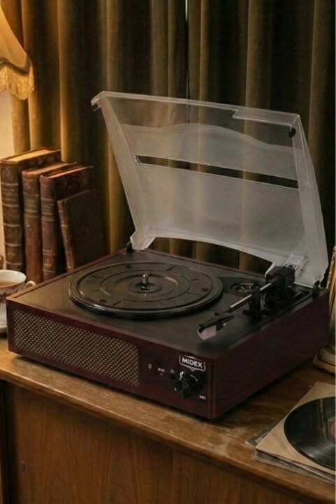 Midex Mtx-303 Nostaljik Pikap Plak Çalar (ŞARJLI BLUETOOTH AUX HOPARLÖRLÜ 3 DEVİR) Iğne Dahil