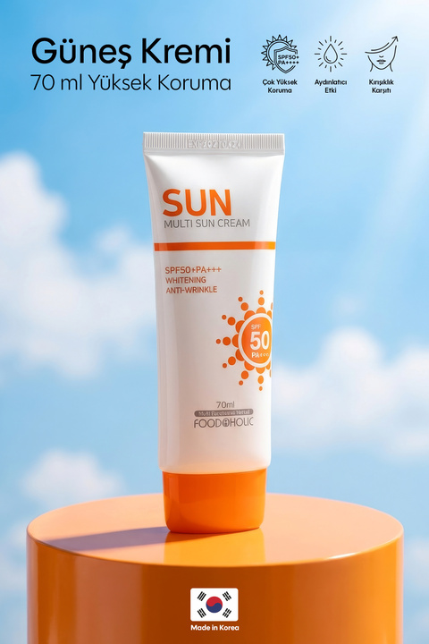 FOODAHOLIC Güneş Kremi Yüksek Korumalı SPF50+ Nemlendirici Yapışkan His Bırakmayan Multi Sun Cream 70ml