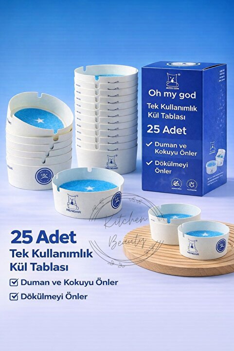 Kitchen Beauty 25 Adet Tek Kullanımlık Kül Tablası Kokusuz Taşınabilir Pratik Jel Küllük Seti Ofis Kafe Ev