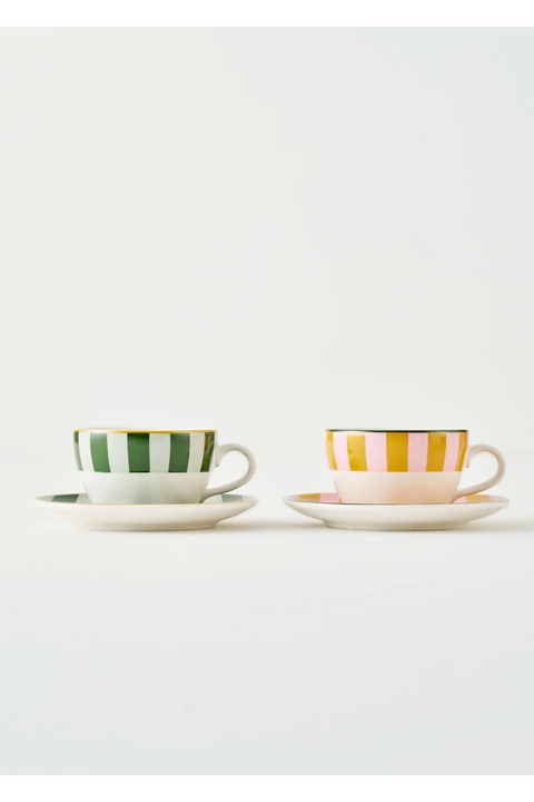 Bella Maison Line 2'li Çay Fincanı Yeşil-Turuncu (270 cc)