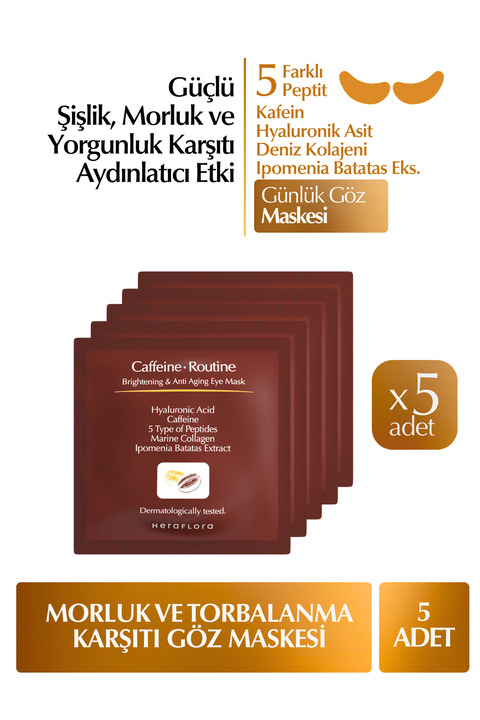 Heraflora Caffeine Routine Göz Maskesi 5'li | Göz Altı Aydınlatıcı, Morluk, Torbalanma ve Yaşlanma Karşıtı