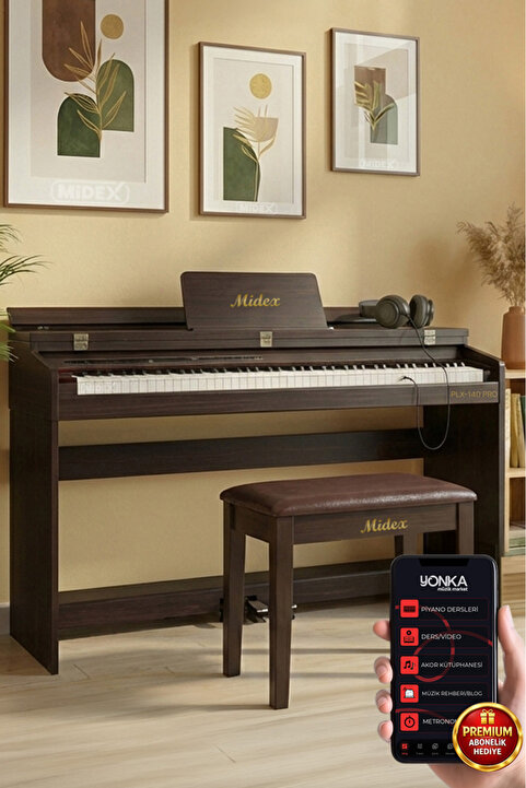 Midex Plx-140 Pro-sr Dijital Piyano Bluetooth Tuş Hassasiyeti 88 Tuşlu Kapaklı (KULAKLIK VE TABURE)