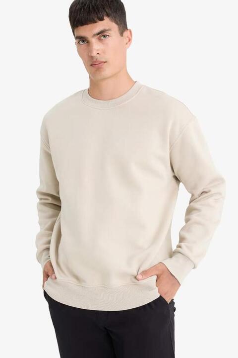 Defacto Oversize Geniş Kalıp Bisiklet Yaka Kalın Basic Düz Sweatshirt T5139AZ24AU