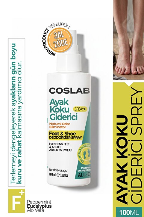 COSLAB Ayak ve Ayakkabı Koku Giderici, Mantar Engelleyici, Tırnak Bakım Spreyi – 100 ML Doğal Deodorant