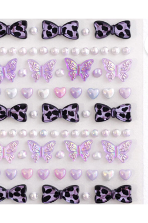 Next Plus Pembe Mor Kelebek Fiyonk Yüz Ve Vücut Taşı Sticker Çıkartma Etiket 3D Gem Taş