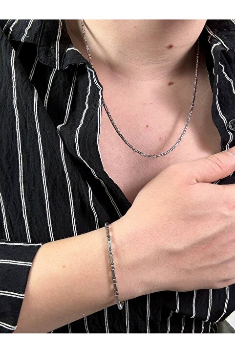 Arvens Silver Erkek Zincir Bileklik Ve Kolye Paslanmaz Çelik Renk Atmaz Unısex Kararmaz Set İkili