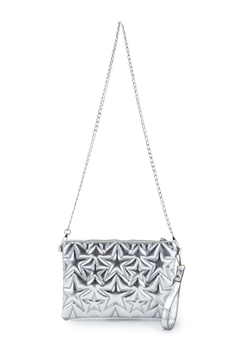 minebag Yıldız Dikişli Clutch Star Kadın Çanta Gümüş Rugan