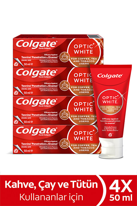 Colgate Optic White Kahve, Çay ve Tütün Kullanıcıları İçin Diş Macunu 50 ml x4 Adet Ağız Bakımı Ağız Hijyeni