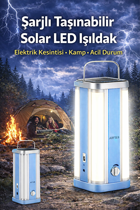 Arfseb Solar Şarjlı Kamp Lambası Acil Durum Işıldak 2500 mAh 20 Saat Aydınlatma LED Fener