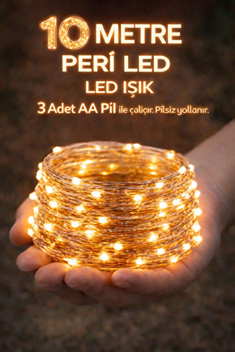 Parti Dolabı Peri Led Işık 10 Metre (SARI) Günışığı Dekoratif Yılbaşı Aydınlatma Ramazan Bayramı Ev Süsleme