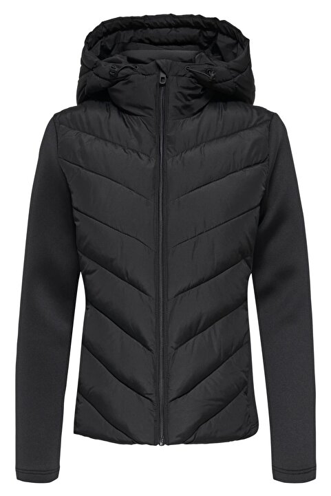moda armanc Kadın Kapüşonlu Siyah Şişme Mont Scuba Kol Detaylı Range Rover Mom Ceket