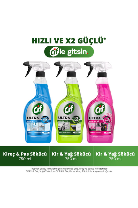 Cif Ultra Sprey Anında Etki Kir & Yağ Çözücü 750ml x1 Sakura Sprey x1 Kireç ve Pas Sökücü x1