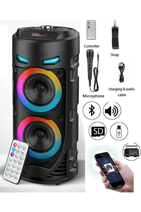 JUNGLEE Karaoke Mikrofonlu Bluetooth Hoparlör Led Işıklı Taşınabilir Kablosuz Speaker