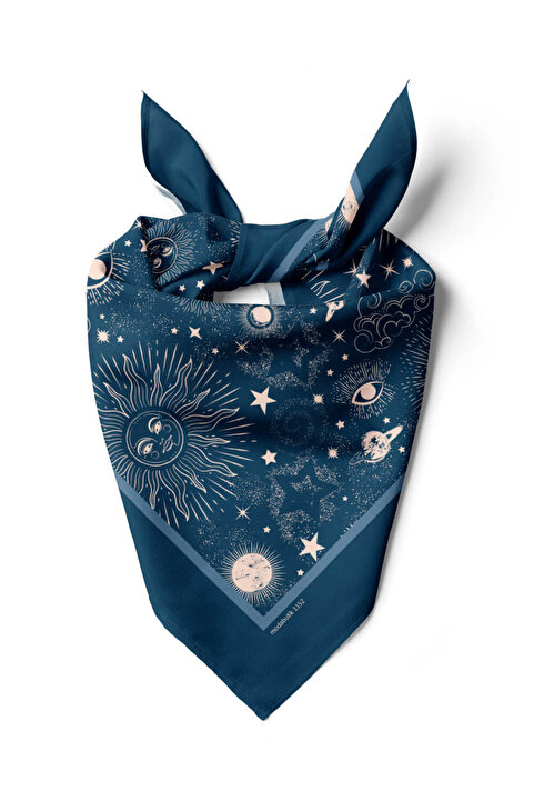 Modabutik F37 Kadın Lacivert Beyaz Moon Desenli Bandana DG1152