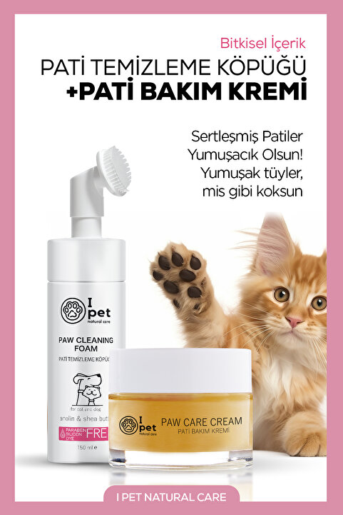 I PET NATURAL CARE Kedi Köpek Pati Çatlak Kremi | Çatlak Giderici | Pati Temizleme Köpüğü 150 Ml