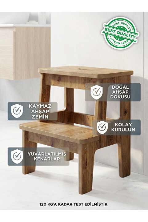 Wooden Factory 2 Basamaklı Ikae Ahşap Tabure Çocuk Banyo Wc Lavabo Merdiven Yükseltici