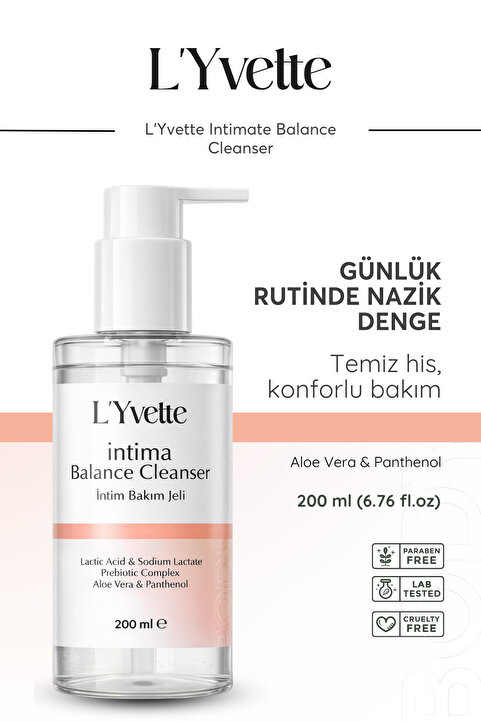 L'Yvette Genital Bölge Intim Temizleme jeli koku karşıtı, Prebiyotik ve Aloe Vera İçeren Bakım jeli