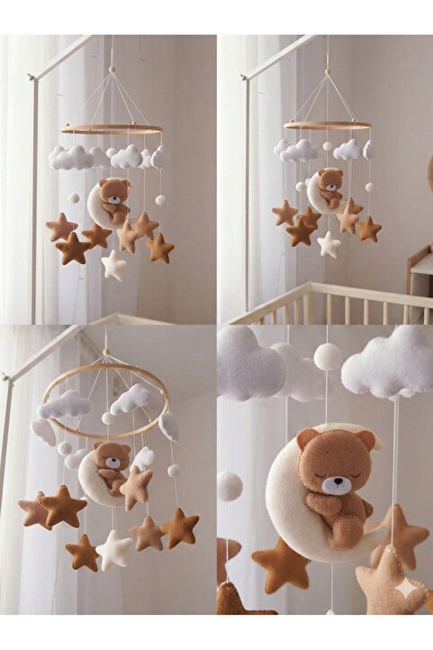TREND METFİQ DECORATİON Müzikli El Yapımı Keçe Bebek Dönencesi Beşik Yanı Süsü Bebek Odası Dekorasyonu Anne Bebek Yanı