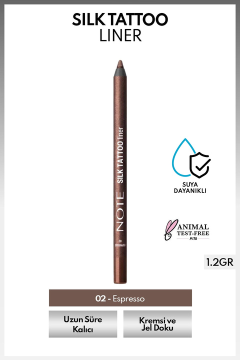 Note Cosmetics Silk Tattoo Liner Suya Dayanıklı İpeksi Jel Göz Kalemi - 02 Espresso - Kahverengi (Işıltılı)