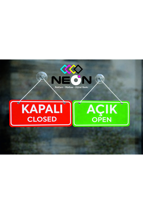 hepenuygun Açık Kapalı Çift Yön Kapı Tabelası, Mağaza Açık Kapalı Yazısı, 10x30cm