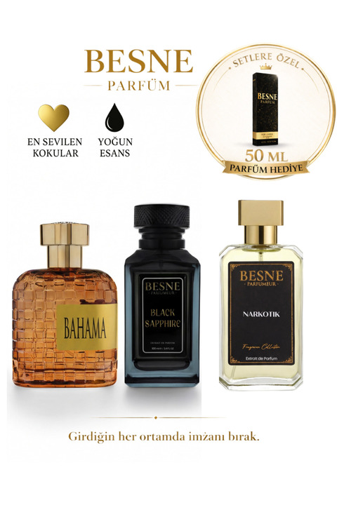 besneparfum Besne Parfüm Bahama &Black Sapphire & Narkotik 3’lü Premium Set (Extrait De Parfüm)