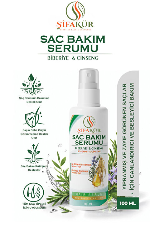 ŞİFAKÜR BİTKİSEL SAĞLIK ÜRÜNLERİ Şifakür Saç Bakım Serumu Biberiye Ginseng Biotin Keratinli Canlandırıcı 100ml