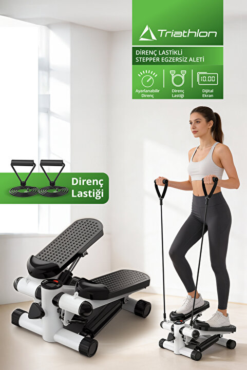 Triathlon T‑237 Çift Amortisörlü Stepper Egzersiz Aleti | Çift Direnç Lastiği | Dijital Ekran | Hidr